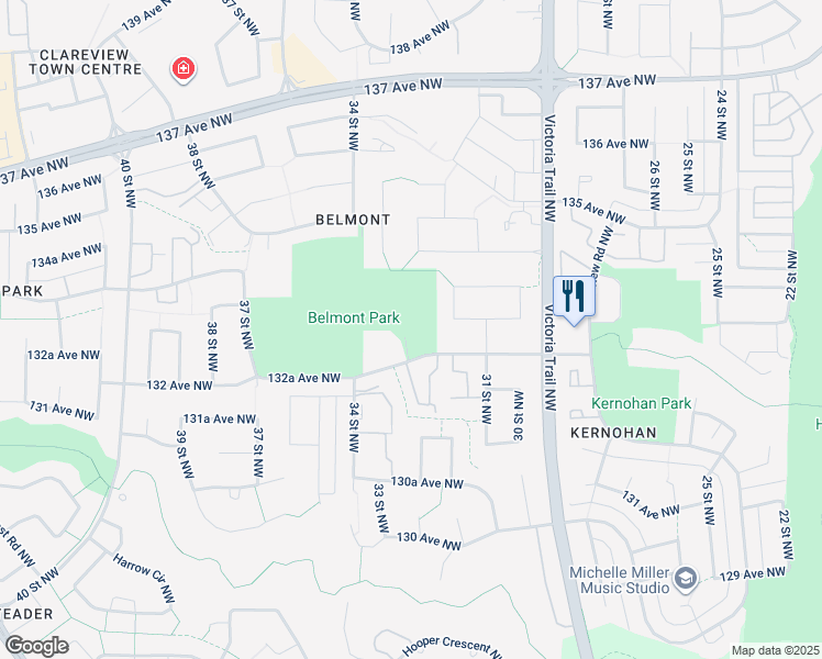 map of restaurants, bars, coffee shops, grocery stores, and more near 3250 132A Avenue Northwest in Edmonton
