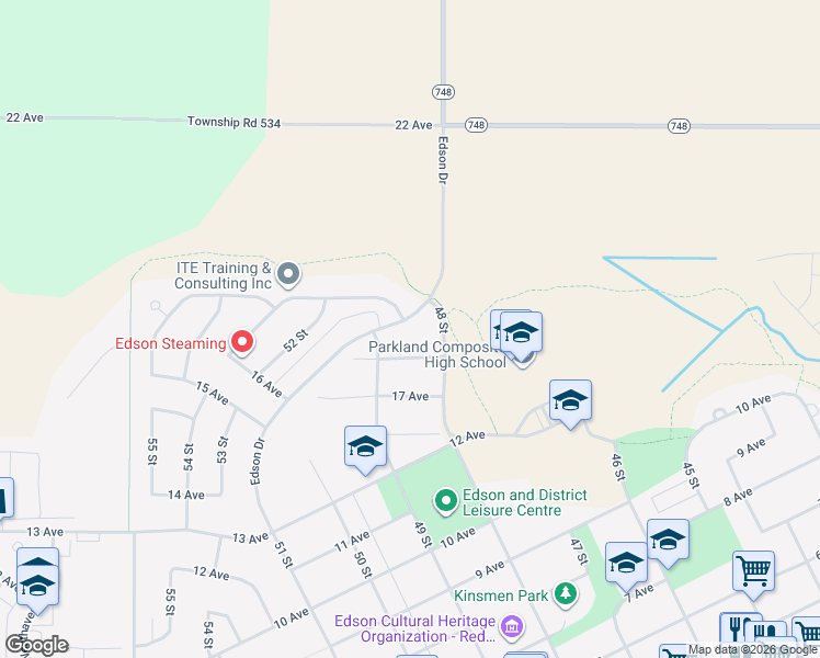 map of restaurants, bars, coffee shops, grocery stores, and more near 1675 Edson Drive in Edson
