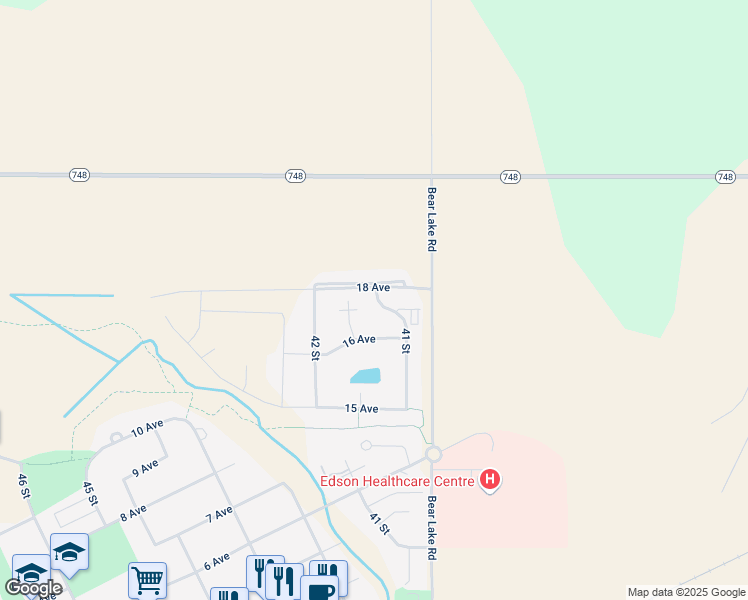 map of restaurants, bars, coffee shops, grocery stores, and more near 4104 18 Avenue in Edson