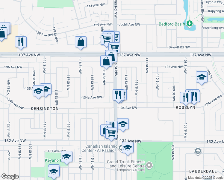 map of restaurants, bars, coffee shops, grocery stores, and more near 13436 113A Street Northwest in Edmonton