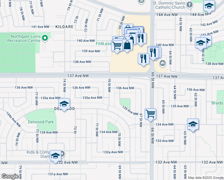 map of restaurants, bars, coffee shops, grocery stores, and more near in Edmonton