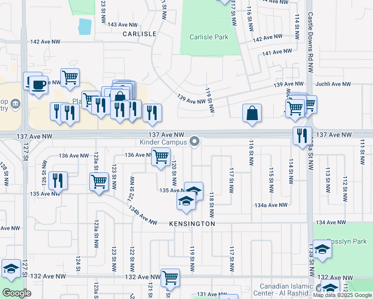 map of restaurants, bars, coffee shops, grocery stores, and more near in Edmonton