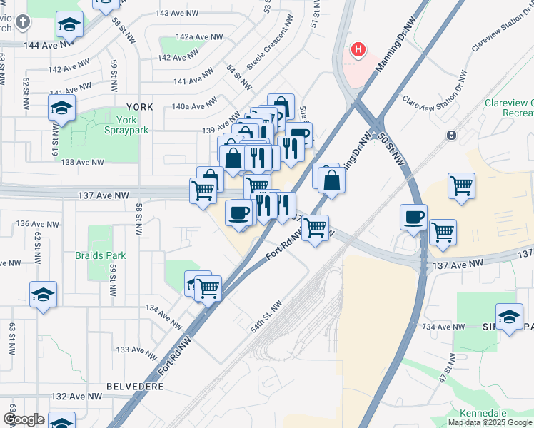 map of restaurants, bars, coffee shops, grocery stores, and more near in Edmonton