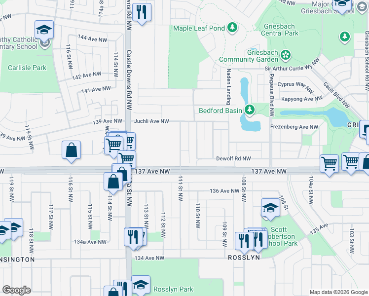 map of restaurants, bars, coffee shops, grocery stores, and more near 8030 167 Avenue North West in Edmonton