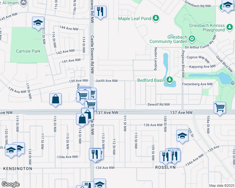 map of restaurants, bars, coffee shops, grocery stores, and more near 5394 Admiral Girouard Street in Edmonton