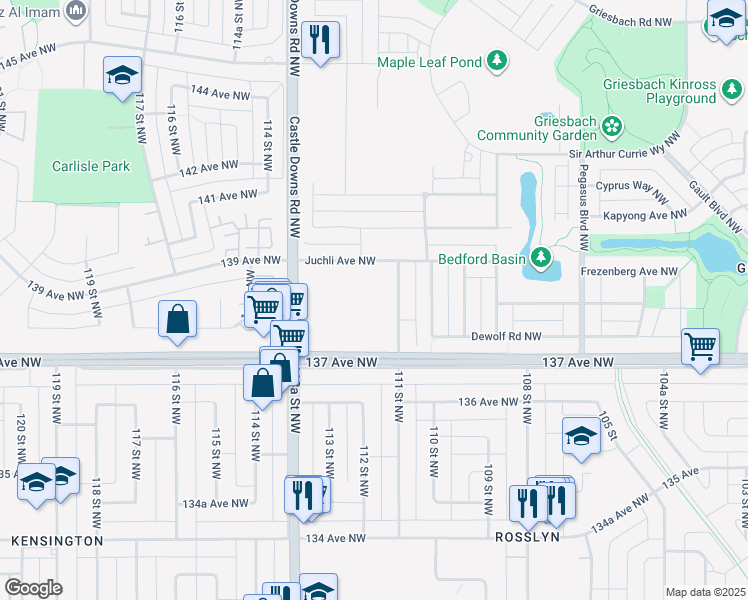 map of restaurants, bars, coffee shops, grocery stores, and more near 5394 Admiral Girouard Street in Edmonton
