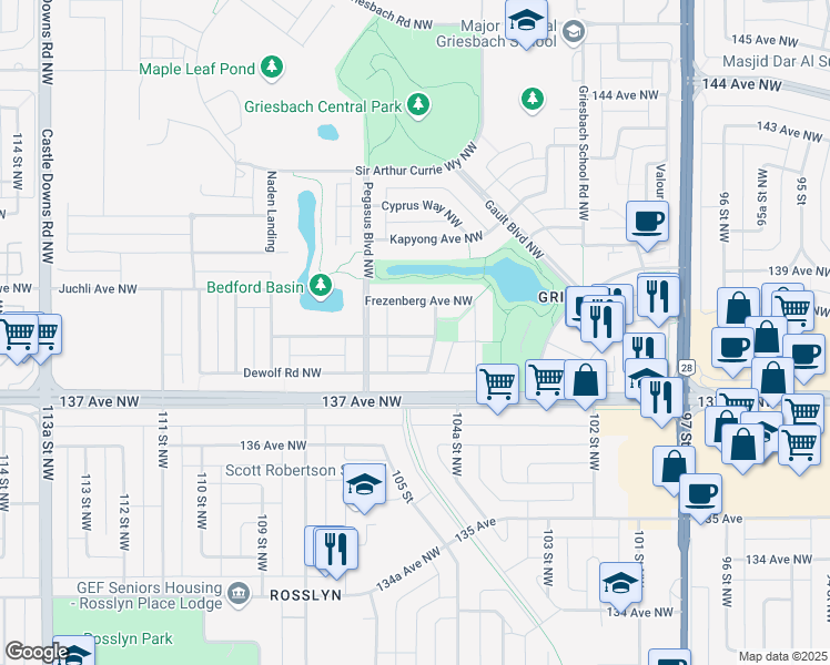 map of restaurants, bars, coffee shops, grocery stores, and more near 2210 Stan Waters Avenue Northwest in Edmonton
