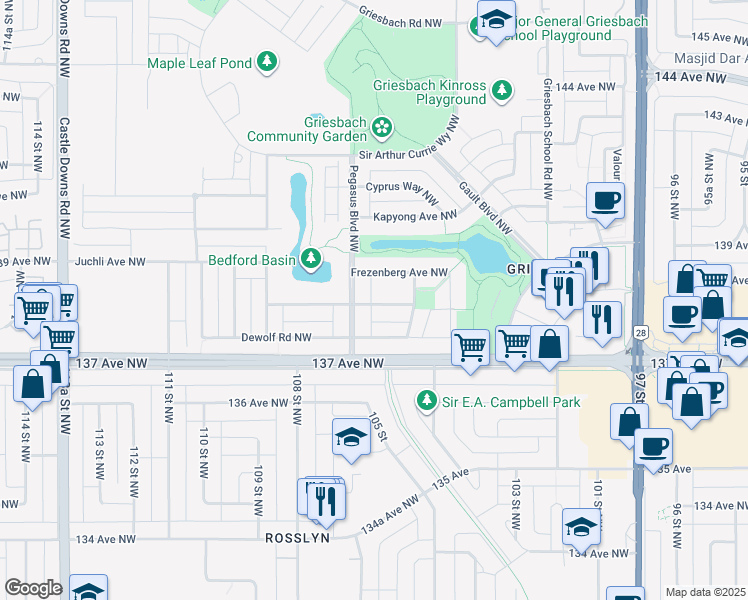 map of restaurants, bars, coffee shops, grocery stores, and more near 2220 Stan Waters Avenue Northwest in Edmonton