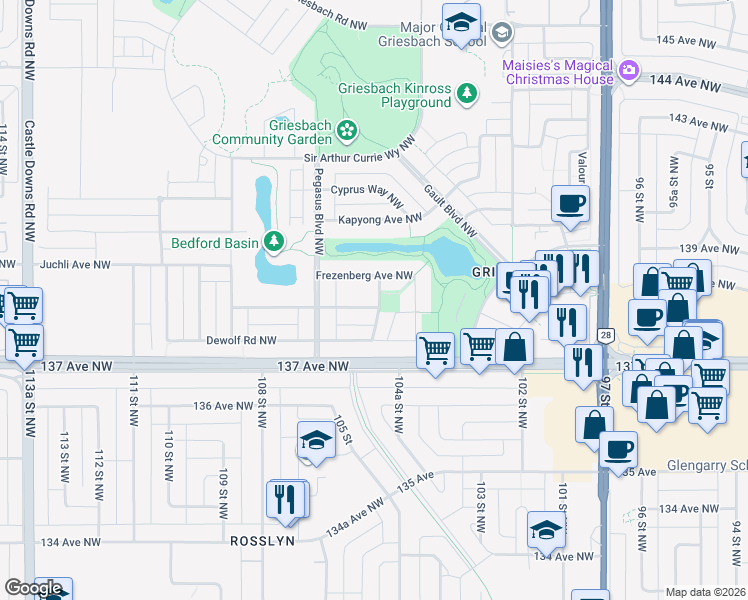 map of restaurants, bars, coffee shops, grocery stores, and more near 2204 Stan Waters Avenue Northwest in Edmonton