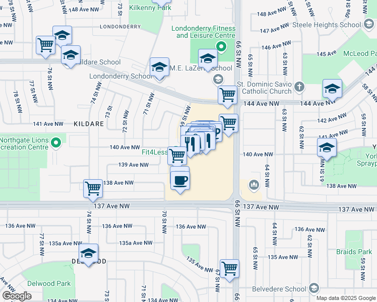 map of restaurants, bars, coffee shops, grocery stores, and more near 9425 76 Avenue Northwest in Edmonton