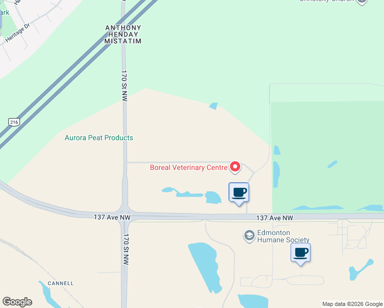 map of restaurants, bars, coffee shops, grocery stores, and more near 16810 140 Avenue Northwest in Edmonton