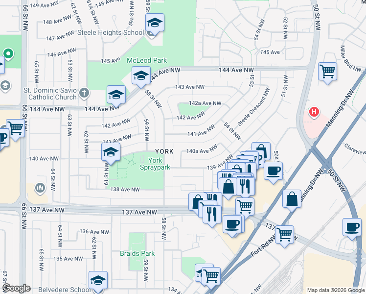 map of restaurants, bars, coffee shops, grocery stores, and more near in Edmonton