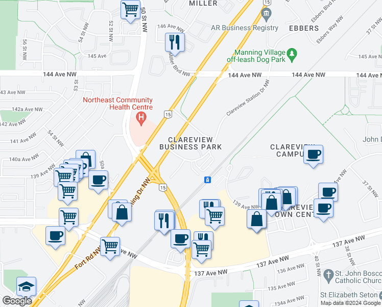 map of restaurants, bars, coffee shops, grocery stores, and more near in Edmonton