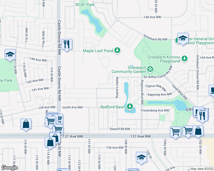 map of restaurants, bars, coffee shops, grocery stores, and more near 14310 109 Street Northwest in Edmonton