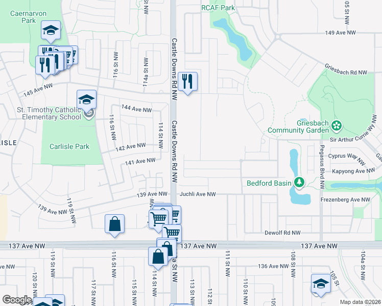 map of restaurants, bars, coffee shops, grocery stores, and more near in Edmonton
