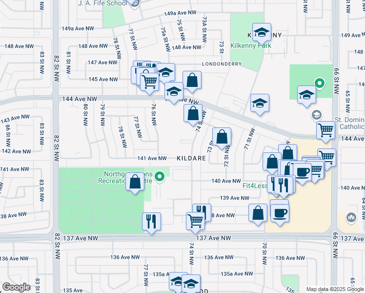 map of restaurants, bars, coffee shops, grocery stores, and more near in Edmonton