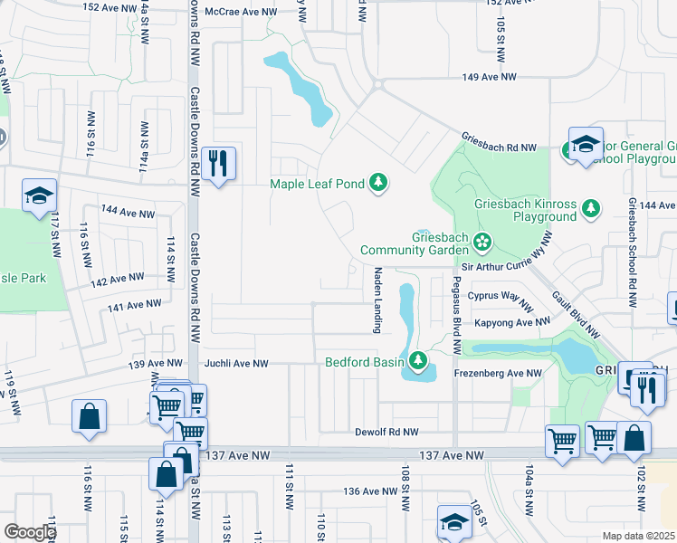 map of restaurants, bars, coffee shops, grocery stores, and more near 14310 109 Street Northwest in Edmonton