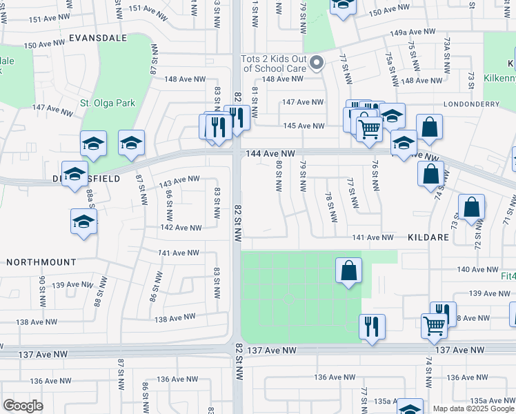 map of restaurants, bars, coffee shops, grocery stores, and more near in Edmonton