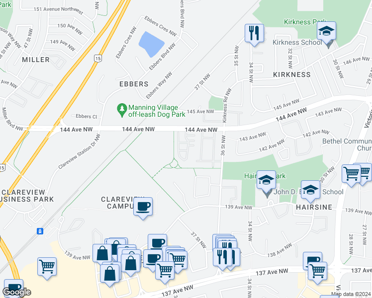 map of restaurants, bars, coffee shops, grocery stores, and more near in Edmonton