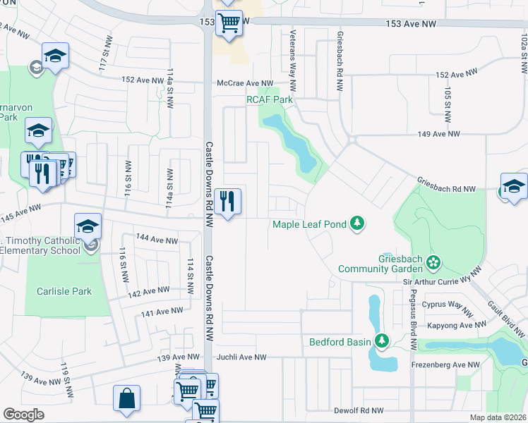 map of restaurants, bars, coffee shops, grocery stores, and more near 7004 Newson Road Northwest in Edmonton