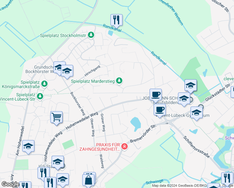 map of restaurants, bars, coffee shops, grocery stores, and more near in Stade