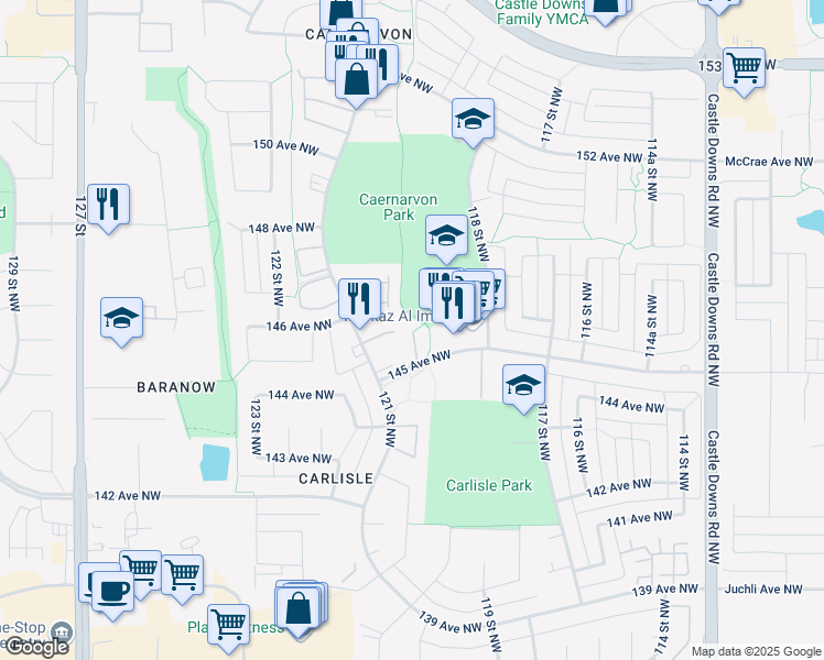 map of restaurants, bars, coffee shops, grocery stores, and more near 11934 145 Avenue Northwest in Edmonton