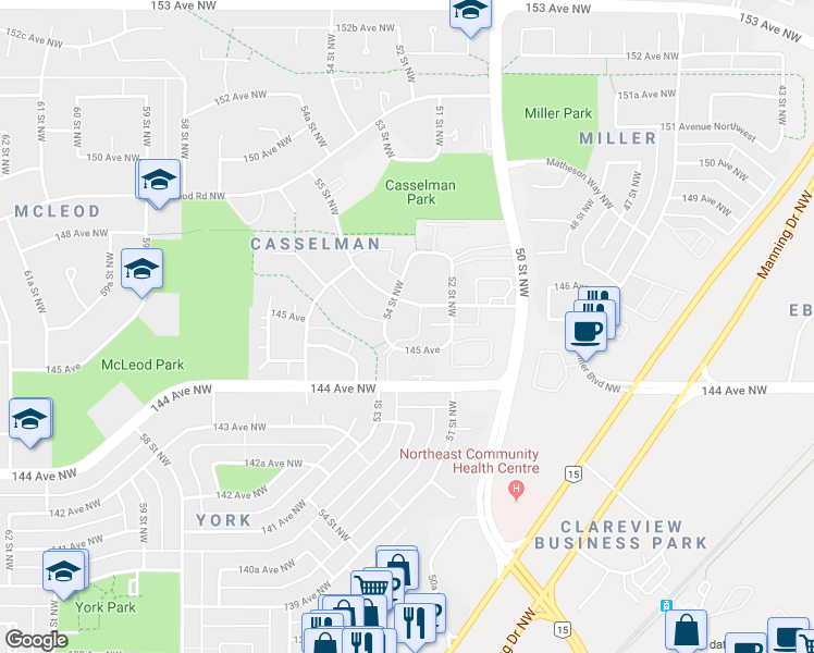 map of restaurants, bars, coffee shops, grocery stores, and more near in Edmonton