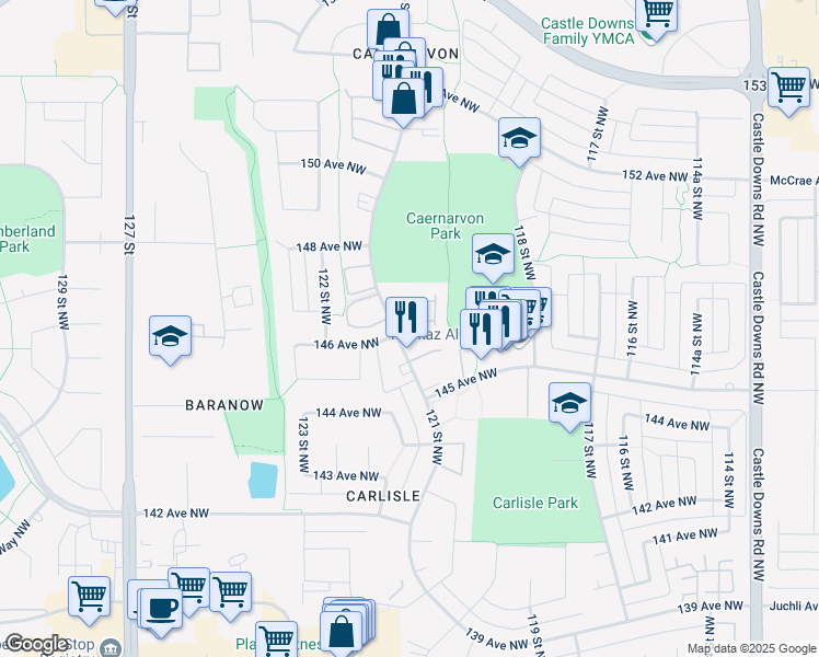 map of restaurants, bars, coffee shops, grocery stores, and more near 14603 121 Street Northwest in Edmonton