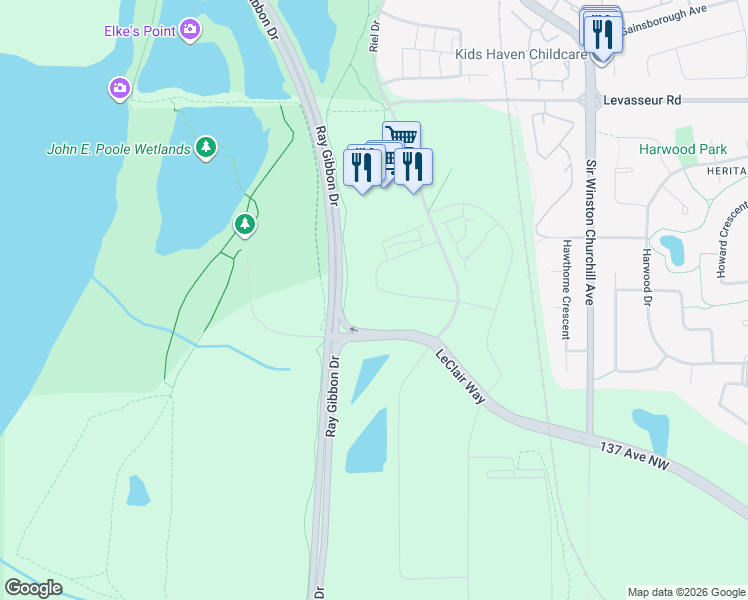 map of restaurants, bars, coffee shops, grocery stores, and more near 25 Ryan Crescent in St. Albert