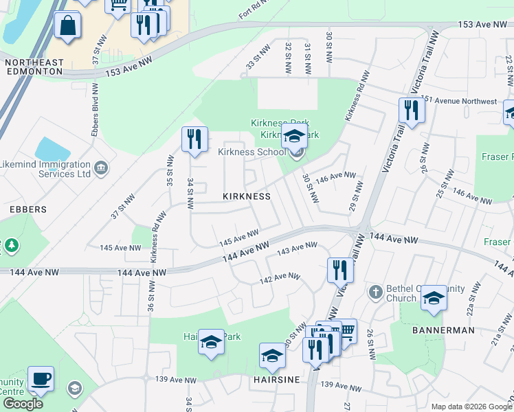 map of restaurants, bars, coffee shops, grocery stores, and more near in Edmonton