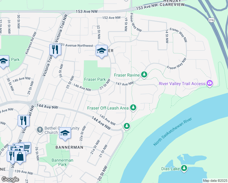 map of restaurants, bars, coffee shops, grocery stores, and more near in Edmonton