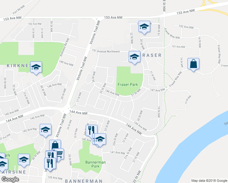map of restaurants, bars, coffee shops, grocery stores, and more near 2308a 146 Avenue Northwest in Edmonton
