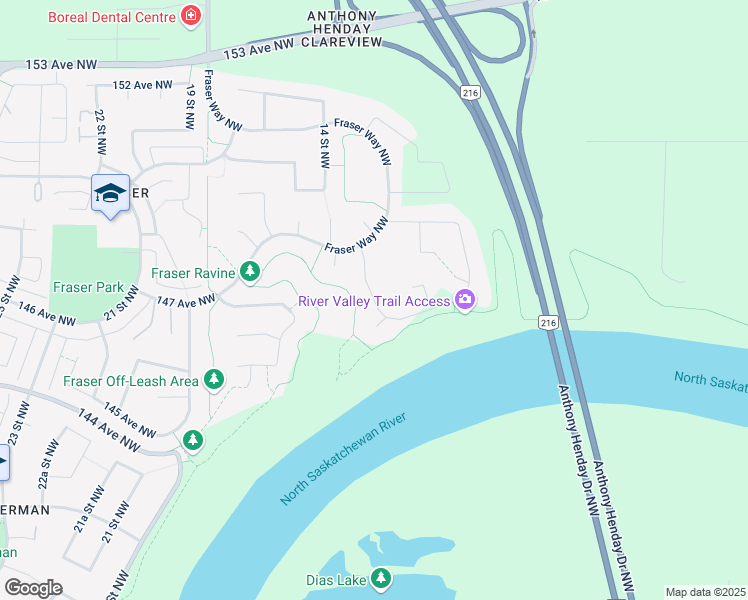 map of restaurants, bars, coffee shops, grocery stores, and more near Fraser Vista Northwest in Edmonton