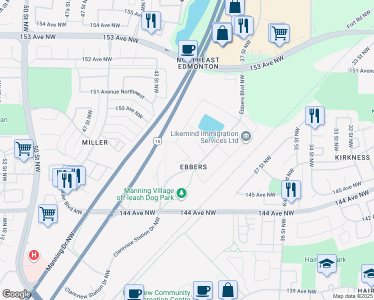 map of restaurants, bars, coffee shops, grocery stores, and more near 818 Ebbers Crescent Northwest in Edmonton