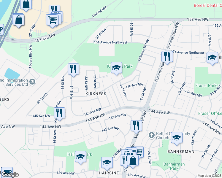 map of restaurants, bars, coffee shops, grocery stores, and more near 14612 31 Street Northwest in Edmonton