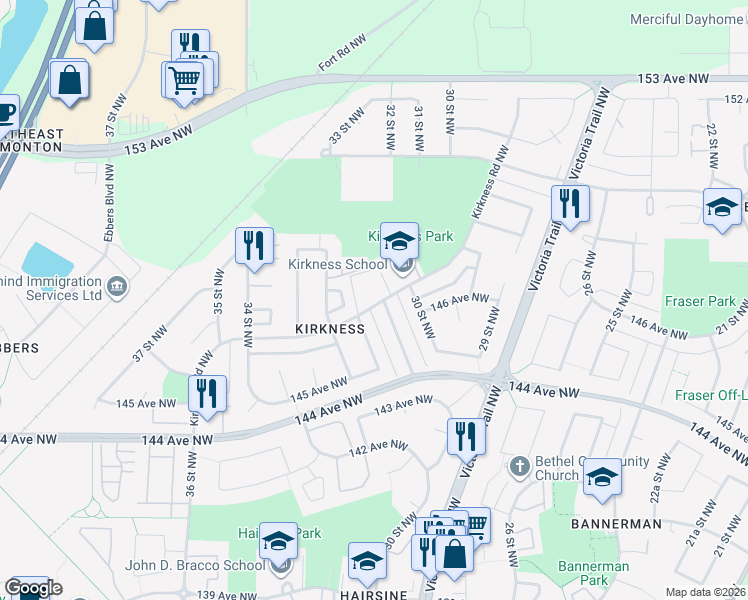 map of restaurants, bars, coffee shops, grocery stores, and more near 14612 31 Street Northwest in Edmonton
