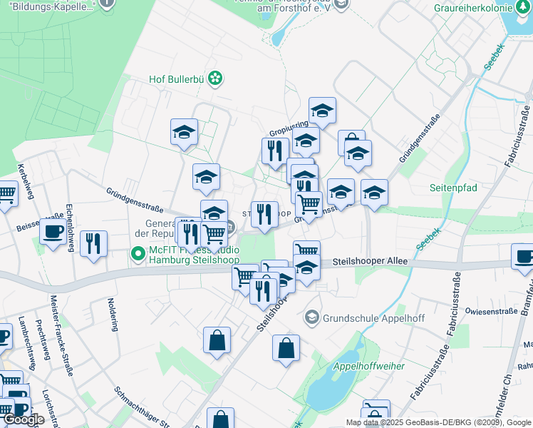 map of restaurants, bars, coffee shops, grocery stores, and more near in Hamburg