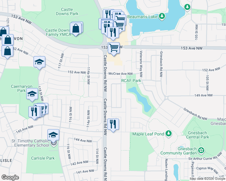 map of restaurants, bars, coffee shops, grocery stores, and more near in Edmonton