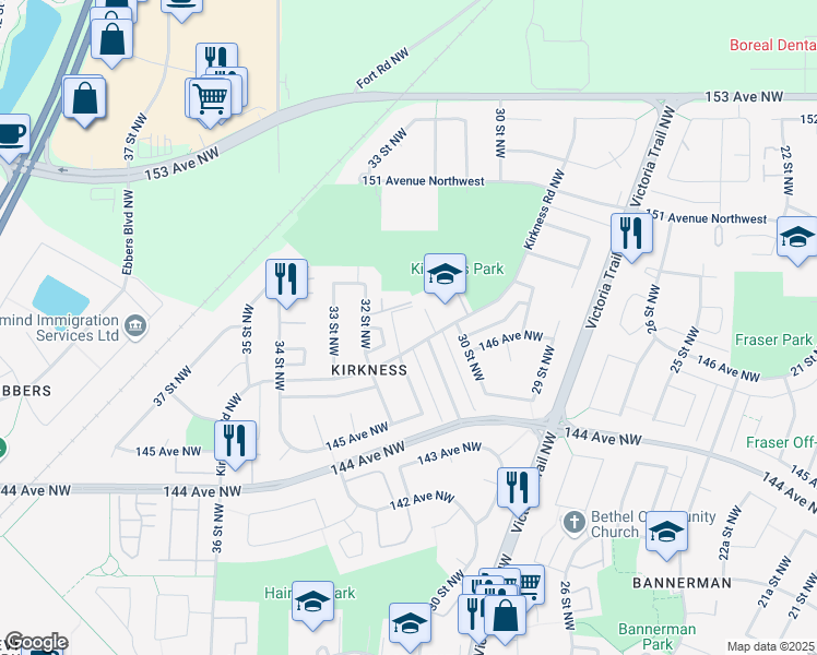 map of restaurants, bars, coffee shops, grocery stores, and more near 14612 31 Street Northwest in Edmonton
