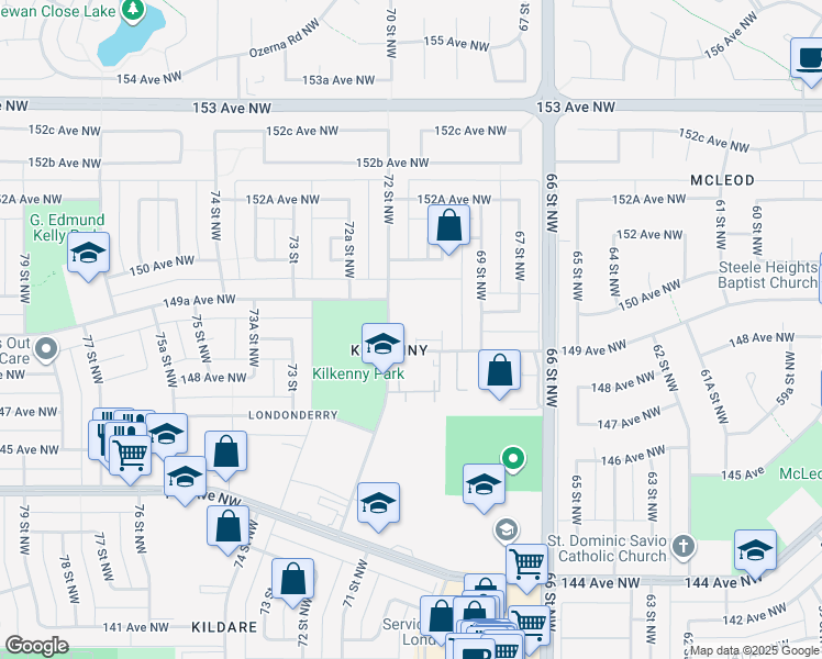 map of restaurants, bars, coffee shops, grocery stores, and more near 14923 72 Street Northwest in Edmonton
