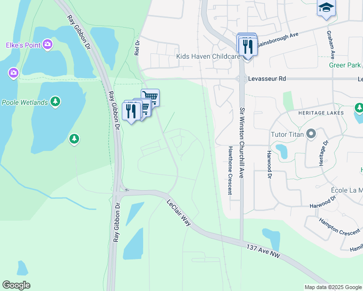 map of restaurants, bars, coffee shops, grocery stores, and more near 101 Riel Drive in St. Albert
