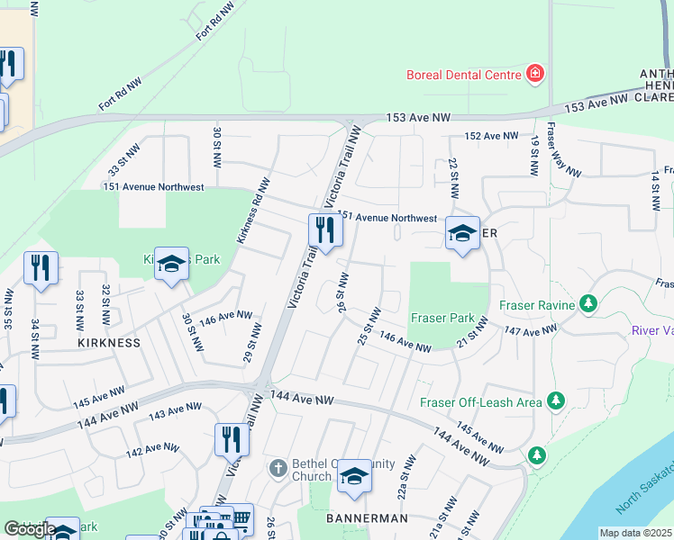 map of restaurants, bars, coffee shops, grocery stores, and more near 14808 26 Street Northwest in Edmonton