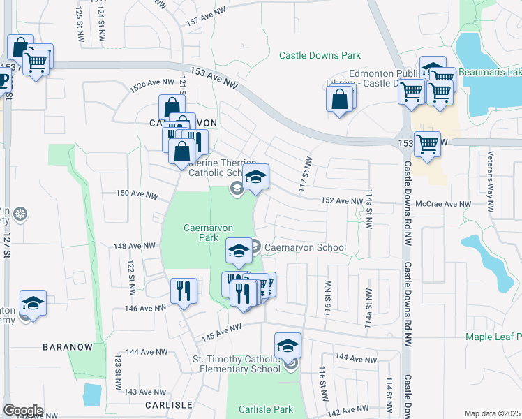 map of restaurants, bars, coffee shops, grocery stores, and more near 15019 118 Street Northwest in Edmonton