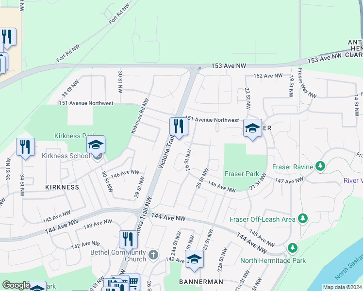 map of restaurants, bars, coffee shops, grocery stores, and more near 14808 26 Street Northwest in Edmonton