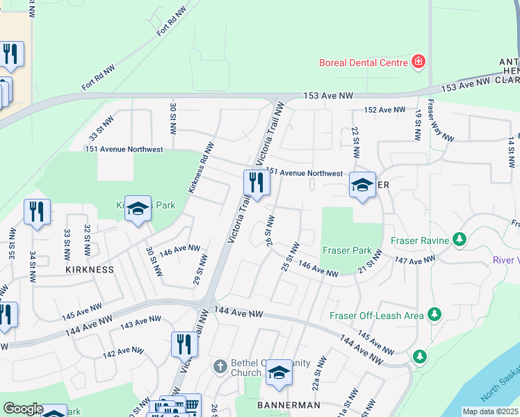 map of restaurants, bars, coffee shops, grocery stores, and more near 14808 26 Street Northwest in Edmonton