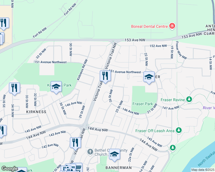 map of restaurants, bars, coffee shops, grocery stores, and more near 14808 26 Street Northwest in Edmonton