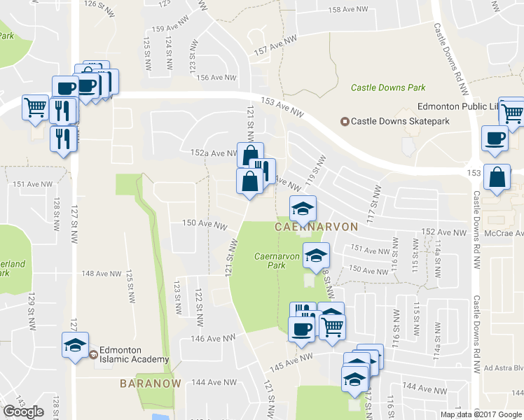 map of restaurants, bars, coffee shops, grocery stores, and more near in Edmonton