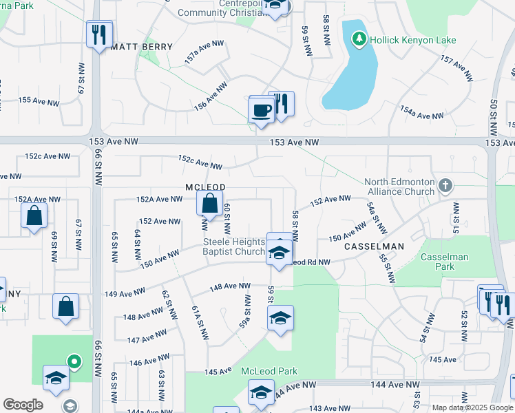 map of restaurants, bars, coffee shops, grocery stores, and more near in Edmonton