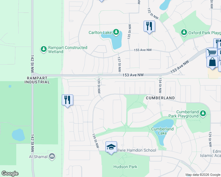 map of restaurants, bars, coffee shops, grocery stores, and more near in Edmonton