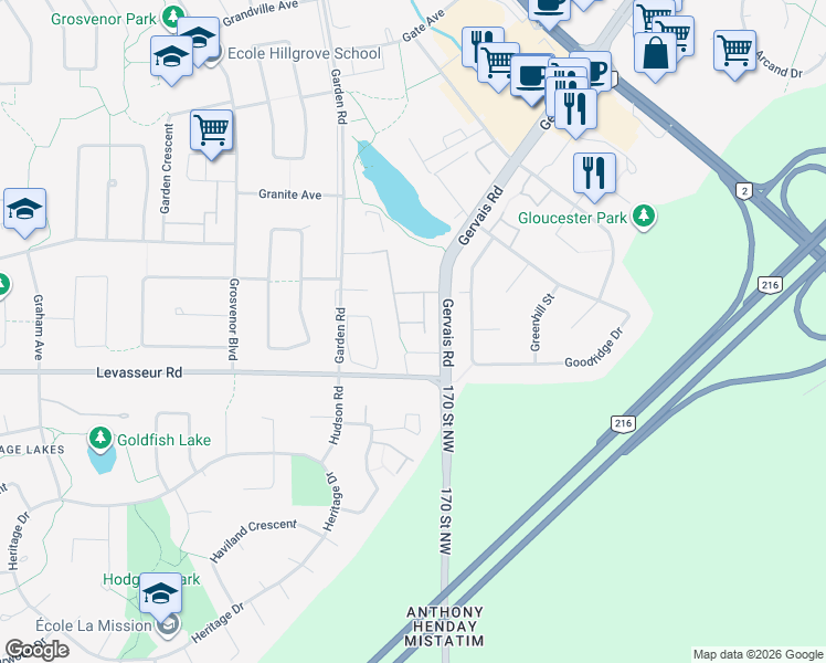 map of restaurants, bars, coffee shops, grocery stores, and more near 22 The Gables in St. Albert
